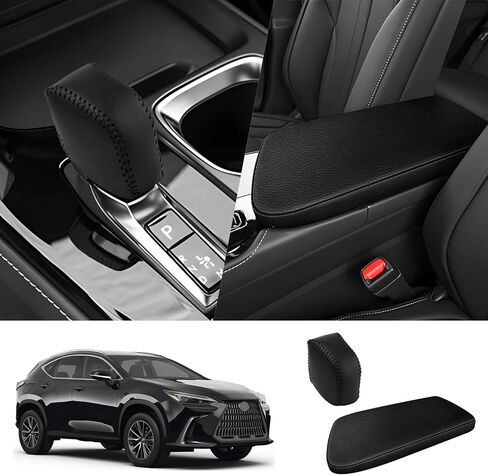 Autorder 2 قطعة غطاء وحدة التحكم المركزية لـ 2023 2024 2025 Lexus RX350/RX350h/RX450h+/RX500h ملحقات غطاء مقبض ناقل الحركة غطاء مسند ذراع جلدي مضاد للخدش وغطاء مقبض التحول in Saudi Arabia