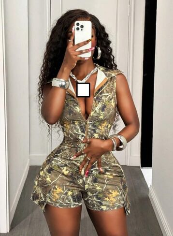 Molilove Womens Casual Camouflage Jumpsuit Y2K Sleeveless Zipper Cargo Shorts Romper Camo One Piece Outfits Streetwear in Saudi Arabia