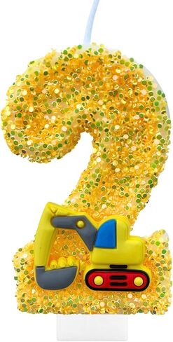 Construction Birthday Candles for Cake Decoration Yellow Glitter Number 2 Candle Construction Cake Topper Construction Themed Cupcake Topper Birthday Party Decorations Supplies Favors in Saudi Arabia