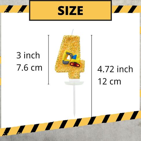 Construction Birthday Candles for Cake Decoration Yellow Glitter Number 2 Candle Construction Cake Topper Construction Themed Cupcake Topper Birthday Party Decorations Supplies Favors in Saudi Arabia