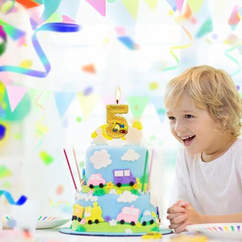 Construction Birthday Candles for Cake Decoration Yellow Glitter Number 2 Candle Construction Cake Topper Construction Themed Cupcake Topper Birthday Party Decorations Supplies Favors in Saudi Arabia