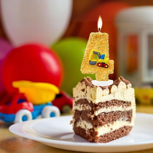 Construction Birthday Candles for Cake Decoration Yellow Glitter Number 2 Candle Construction Cake Topper Construction Themed Cupcake Topper Birthday Party Decorations Supplies Favors in Saudi Arabia