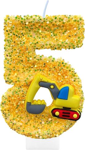 Construction Birthday Candles for Cake Decoration Yellow Glitter Number 2 Candle Construction Cake Topper Construction Themed Cupcake Topper Birthday Party Decorations Supplies Favors in Saudi Arabia