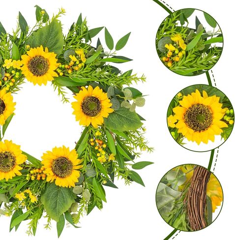 24 Inch Eucalyptus Wreaths for Front Door,Handmade Large Spring Summer Artificial Wreath for Front Door Indoor/Outdoor Wedding Holiday Farmhouse Decor All Year Round in Saudi Arabia