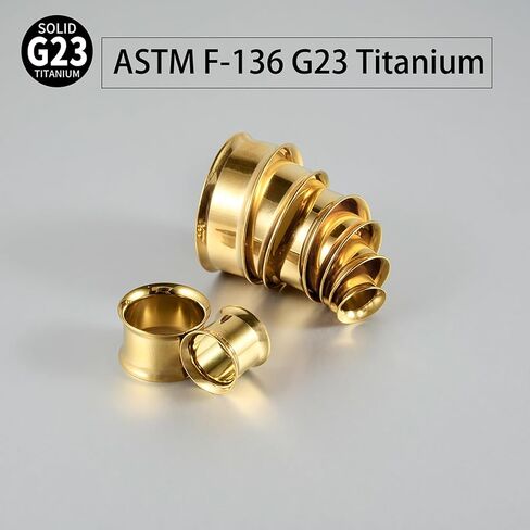 1 Pair Gold Plated Ear Tunnels G23 Titanium Internally Threaded/Threadless Double Flared/Single Flared Gauges Plugs Stretching Stretcher Expander Women Body Piercing Gauge Size 2G-00G 12mm-25mm in Saudi Arabia