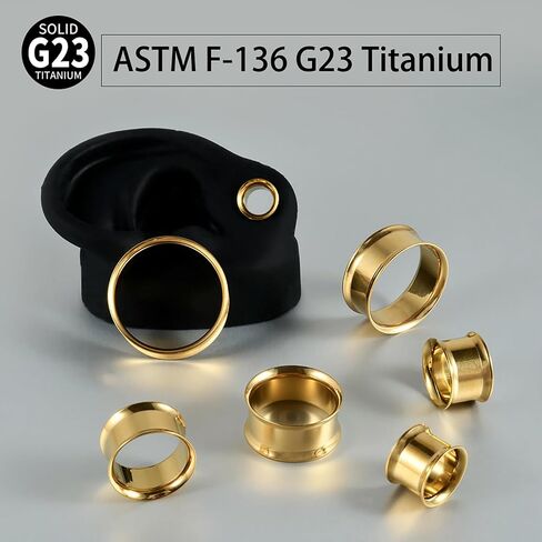 1 Pair Gold Plated Ear Tunnels G23 Titanium Internally Threaded/Threadless Double Flared/Single Flared Gauges Plugs Stretching Stretcher Expander Women Body Piercing Gauge Size 2G-00G 12mm-25mm in Saudi Arabia
