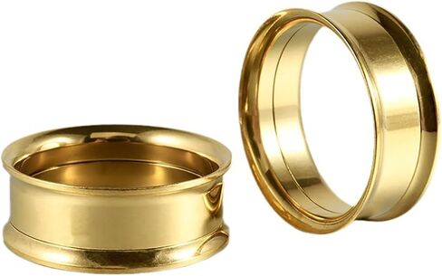 1 Pair Gold Plated Ear Tunnels G23 Titanium Internally Threaded/Threadless Double Flared/Single Flared Gauges Plugs Stretching Stretcher Expander Women Body Piercing Gauge Size 2G-00G 12mm-25mm in Saudi Arabia