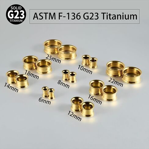 1 Pair Gold Plated Ear Tunnels G23 Titanium Internally Threaded/Threadless Double Flared/Single Flared Gauges Plugs Stretching Stretcher Expander Women Body Piercing Gauge Size 2G-00G 12mm-25mm in Saudi Arabia
