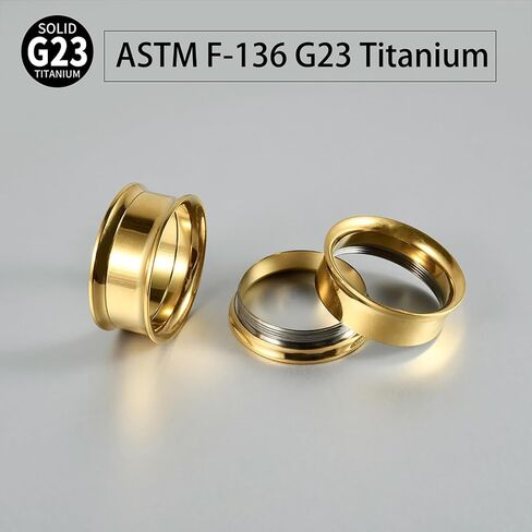 1 Pair Gold Plated Ear Tunnels G23 Titanium Internally Threaded/Threadless Double Flared/Single Flared Gauges Plugs Stretching Stretcher Expander Women Body Piercing Gauge Size 2G-00G 12mm-25mm in Saudi Arabia