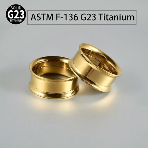 1 Pair Gold Plated Ear Tunnels G23 Titanium Internally Threaded/Threadless Double Flared/Single Flared Gauges Plugs Stretching Stretcher Expander Women Body Piercing Gauge Size 2G-00G 12mm-25mm in Saudi Arabia