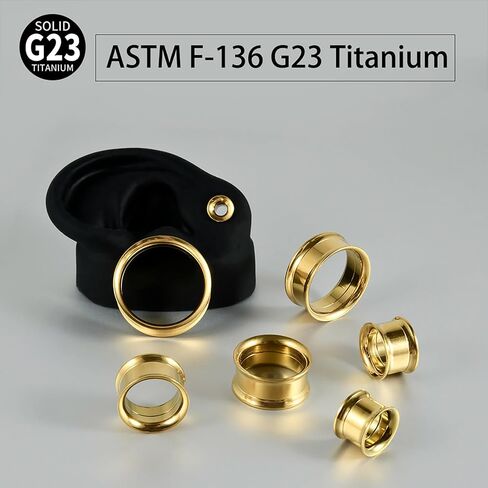 1 Pair Gold Plated Ear Tunnels G23 Titanium Internally Threaded/Threadless Double Flared/Single Flared Gauges Plugs Stretching Stretcher Expander Women Body Piercing Gauge Size 2G-00G 12mm-25mm in Saudi Arabia
