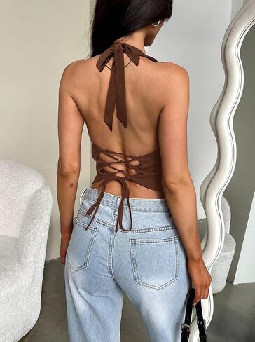 Women's Sexy Halter V Neck Tank Top Summer Sleeveless Trendy Vest Club Date Night Going Out Tops in Saudi Arabia