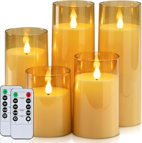 Homemory Pure White Flickering Flameless Candles, Battery Operated Acrylic LED Pillar Candles with Remote Control and Timer, Set of 5 in Saudi Arabia