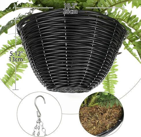 Hollyone 33" Artificial Boston Fern Hanging Basket Large 39 Leaves Fake Ferns in Rattan Pot Greenery Plants for Outdoors & Indoor Faux Fern Bush Basket Plant Patio Garden Home Decor Dusty Green in Kuwait