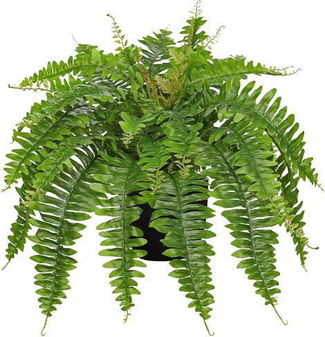 Hollyone 33" Artificial Boston Fern Hanging Basket Large 39 Leaves Fake Ferns in Rattan Pot Greenery Plants for Outdoors & Indoor Faux Fern Bush Basket Plant Patio Garden Home Decor Dusty Green in Kuwait