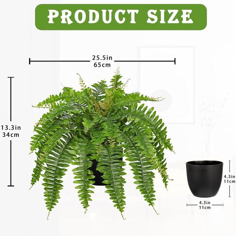 Hollyone 33" Artificial Boston Fern Hanging Basket Large 39 Leaves Fake Ferns in Rattan Pot Greenery Plants for Outdoors & Indoor Faux Fern Bush Basket Plant Patio Garden Home Decor Dusty Green in Kuwait