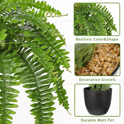 Hollyone 33" Artificial Boston Fern Hanging Basket Large 39 Leaves Fake Ferns in Rattan Pot Greenery Plants for Outdoors & Indoor Faux Fern Bush Basket Plant Patio Garden Home Decor Dusty Green in Kuwait