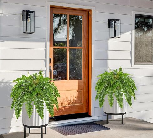 Hollyone 33" Artificial Boston Fern Hanging Basket Large 39 Leaves Fake Ferns in Rattan Pot Greenery Plants for Outdoors & Indoor Faux Fern Bush Basket Plant Patio Garden Home Decor Dusty Green in Kuwait