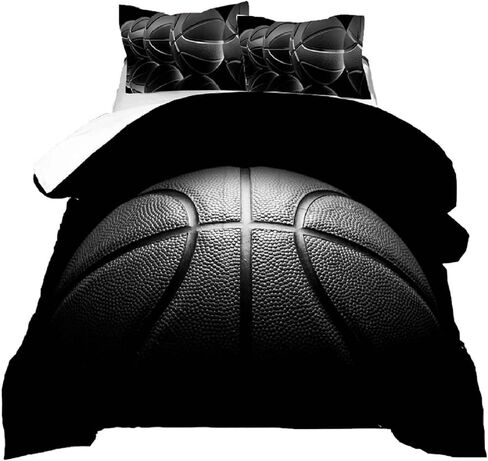 kxry Black Basketball Bedding Twin Size for Boys Kids Teens 3D Basketball Sports Comforter Sets Black and Grey Quilt 1 Comforter + 1 Pillow Case in Kuwait