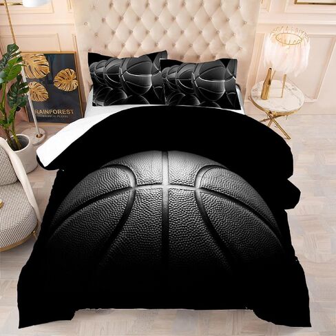 kxry Black Basketball Bedding Twin Size for Boys Kids Teens 3D Basketball Sports Comforter Sets Black and Grey Quilt 1 Comforter + 1 Pillow Case in Kuwait