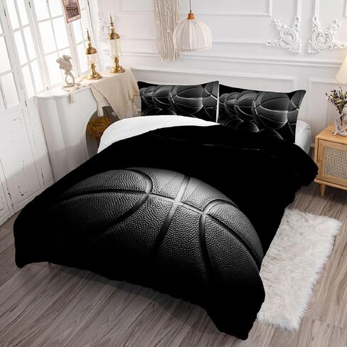 kxry Black Basketball Bedding Twin Size for Boys Kids Teens 3D Basketball Sports Comforter Sets Black and Grey Quilt 1 Comforter + 1 Pillow Case in Kuwait
