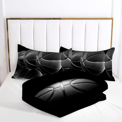 kxry Black Basketball Bedding Twin Size for Boys Kids Teens 3D Basketball Sports Comforter Sets Black and Grey Quilt 1 Comforter + 1 Pillow Case in Kuwait
