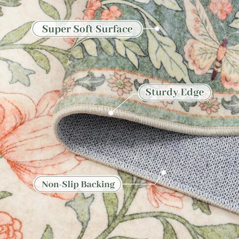 Collive 5x7 Butterfly Area Rug, Vintage Floral Rug for Girls Bedroom Washable Non Slip, Soft Boho Insect Carpet for Living Room Nursery Kids Room Playroom, Grass Green in Kuwait