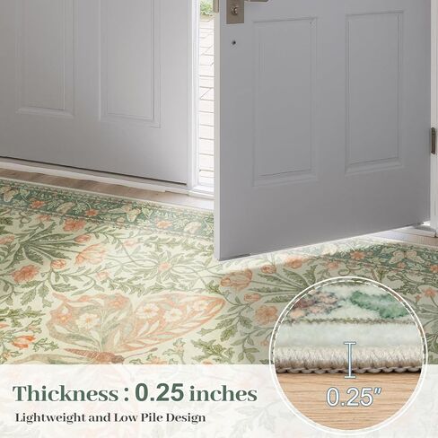 Collive 5x7 Butterfly Area Rug, Vintage Floral Rug for Girls Bedroom Washable Non Slip, Soft Boho Insect Carpet for Living Room Nursery Kids Room Playroom, Grass Green in Kuwait