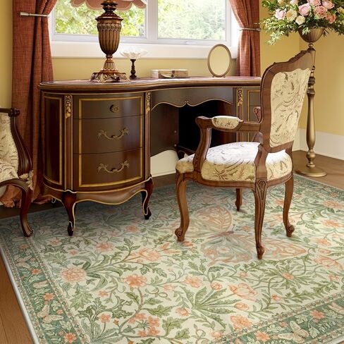 Collive 5x7 Butterfly Area Rug, Vintage Floral Rug for Girls Bedroom Washable Non Slip, Soft Boho Insect Carpet for Living Room Nursery Kids Room Playroom, Grass Green in Kuwait