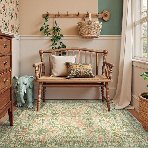 Collive 5x7 Butterfly Area Rug, Vintage Floral Rug for Girls Bedroom Washable Non Slip, Soft Boho Insect Carpet for Living Room Nursery Kids Room Playroom, Grass Green in Kuwait