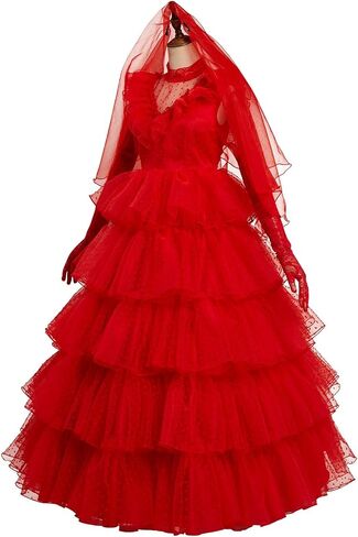 COSTHAT Women Girls Lydia Deetz Costume Halloween Beetle Bride Red Wedding Dress Outfits in Saudi Arabia