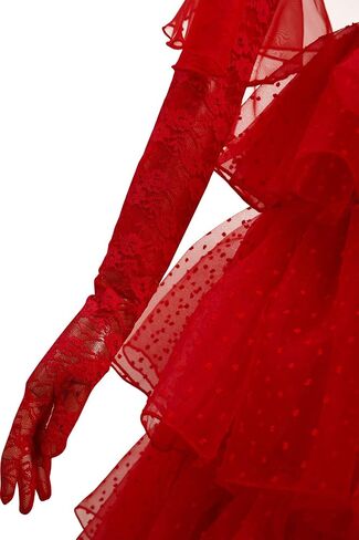 COSTHAT Women Girls Lydia Deetz Costume Halloween Beetle Bride Red Wedding Dress Outfits in Saudi Arabia
