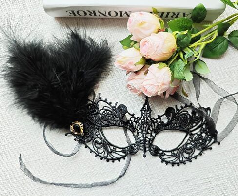 Masquerade Mask for Women Feather Lace Masks For Prom Ball Mardi Gras Halloween Party Costume Supply in Saudi Arabia