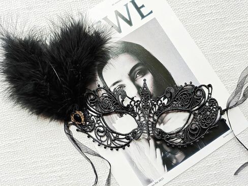 Masquerade Mask for Women Feather Lace Masks For Prom Ball Mardi Gras Halloween Party Costume Supply in Saudi Arabia