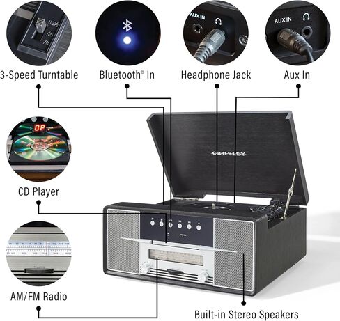 Crosley CR7016A-MA Rhapsody 3-Speed Turntable with Bluetooth, AM/FM Radio, CD Player, and Aux-in, Mahogany in Saudi Arabia