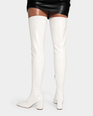 MUCCCUTE Thigh High Boots for Women Over the Knee Boots Gogo Boots Square Toe Chunky Heel Patent Leather Sexy Long Boots with Side Zipper in Saudi Arabia