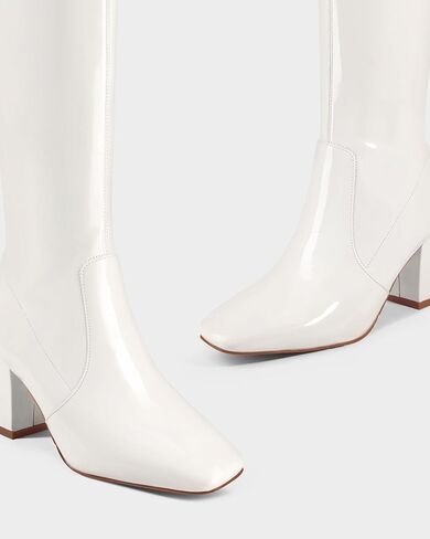 MUCCCUTE Thigh High Boots for Women Over the Knee Boots Gogo Boots Square Toe Chunky Heel Patent Leather Sexy Long Boots with Side Zipper in Saudi Arabia
