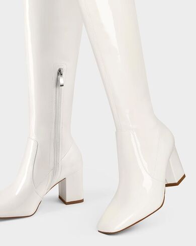 MUCCCUTE Thigh High Boots for Women Over the Knee Boots Gogo Boots Square Toe Chunky Heel Patent Leather Sexy Long Boots with Side Zipper in Saudi Arabia