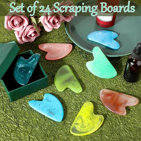 Sherr 24 PCS Gua Sha Facial Tool Resin Gua Sha Massage Tool على شكل قلب Gua Sha Stone Guasha للوجه للوجه على الجلد. in Kuwait