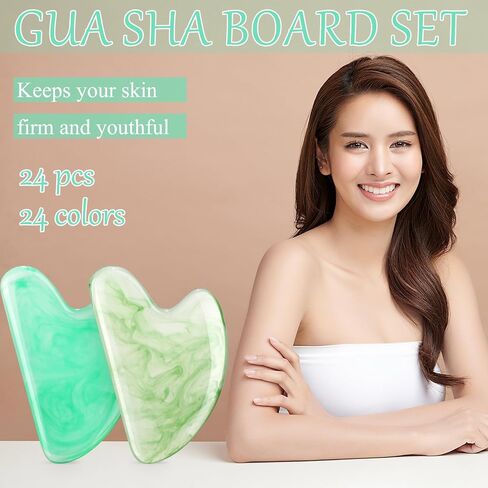 Sherr 24 Pcs Gua Sha Facial Tool Resin Gua Sha Massage Tool Heart Shaped Gua Sha Stone Guasha Board for Face Body Skin Massage Spa Acupuncture Prevent Wrinkles (Mixed Colors) in Saudi Arabia