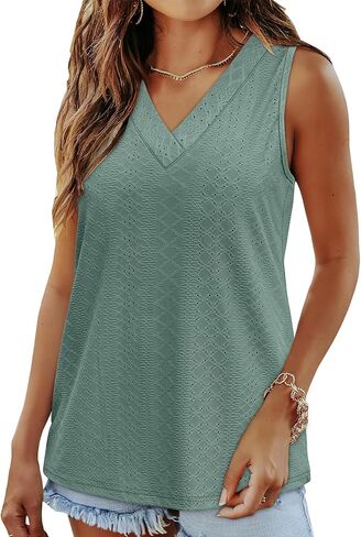 WIHOLL TANK TOP للنساء ملابس الصيف ضد العنق T القمصان العصرية العيينة بلا أكمام ملابس شاطئية أساسية in Kuwait