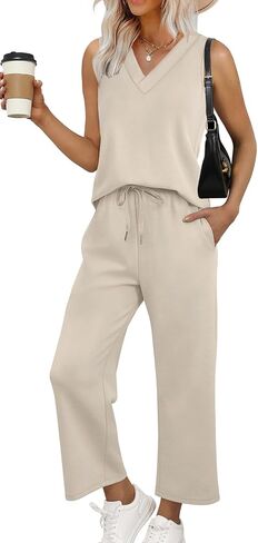 WIHOLL Two Piece Sets for Women Summer Outfits Matching Lounge Sets Wide Leg Crop Pants Vacation Travel in Saudi Arabia