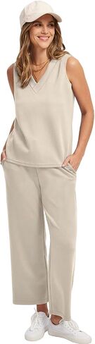 WIHOLL Two Piece Sets for Women Summer Outfits Matching Lounge Sets Wide Leg Crop Pants Vacation Travel in Saudi Arabia