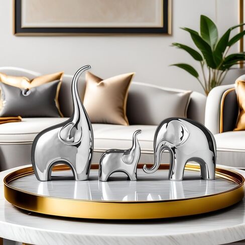 Elephant Statue Set of 3,Modern Ceramic Decor Statue,Good Luck Elephant,for Bookshelf Living Room Office Table Shelf Decorations.Gift for Elephant Lovers. in Saudi Arabia