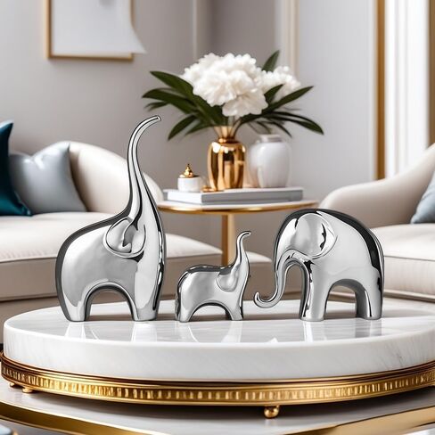 Elephant Statue Set of 3,Modern Ceramic Decor Statue,Good Luck Elephant,for Bookshelf Living Room Office Table Shelf Decorations.Gift for Elephant Lovers. in Saudi Arabia