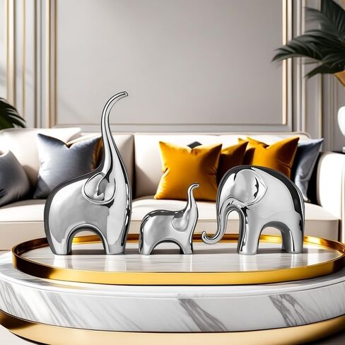 Elephant Statue Set of 3,Modern Ceramic Decor Statue,Good Luck Elephant,for Bookshelf Living Room Office Table Shelf Decorations.Gift for Elephant Lovers. in Saudi Arabia