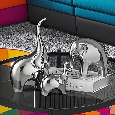 Elephant Statue Set of 3,Modern Ceramic Decor Statue,Good Luck Elephant,for Bookshelf Living Room Office Table Shelf Decorations.Gift for Elephant Lovers. in Saudi Arabia