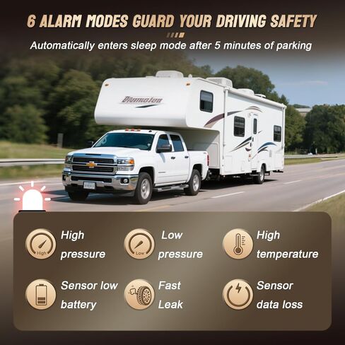 نظام مراقبة ضغط الإطارات RV 6 مستشعرات ، 0-199psi TPMs مع داعم الإشارة ، شاشة الطاقة الشمسية للشاحنة ، المقطورة ، العربة ، العجلة الخامسة ، 6 تنبيهات ، مسافة استشعار طويلة in Kuwait
