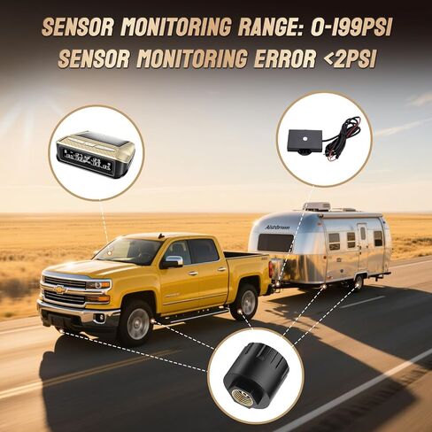 نظام مراقبة ضغط الإطارات RV 6 مستشعرات ، 0-199psi TPMs مع داعم الإشارة ، شاشة الطاقة الشمسية للشاحنة ، المقطورة ، العربة ، العجلة الخامسة ، 6 تنبيهات ، مسافة استشعار طويلة in Kuwait