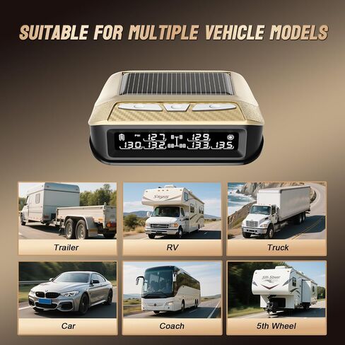 نظام مراقبة ضغط الإطارات RV 6 مستشعرات ، 0-199psi TPMs مع داعم الإشارة ، شاشة الطاقة الشمسية للشاحنة ، المقطورة ، العربة ، العجلة الخامسة ، 6 تنبيهات ، مسافة استشعار طويلة in Kuwait